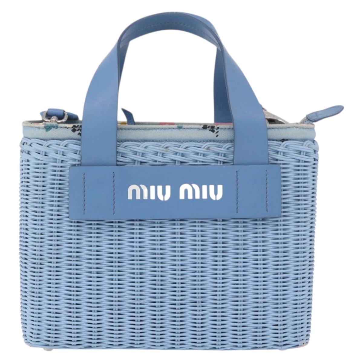 Miu Miu Hand Bag Rattan 2way Light Blue Silver Auth 190294A