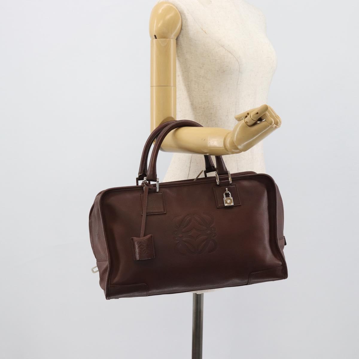 LOEWE Amazona 36 Hand Bag Leather Brown Silver Auth 190296A