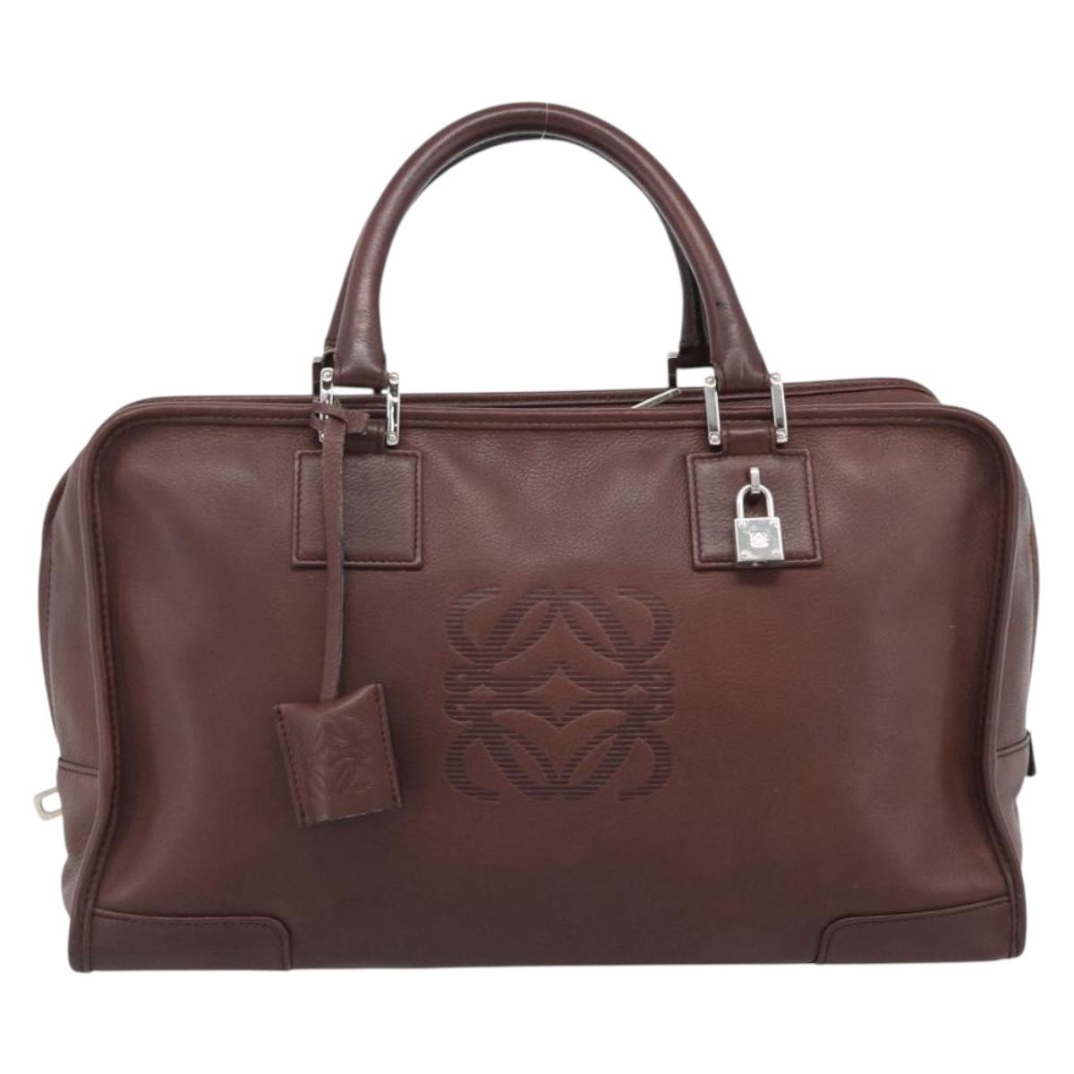 LOEWE Amazona 36 Hand Bag Leather Brown Silver Auth 190296A