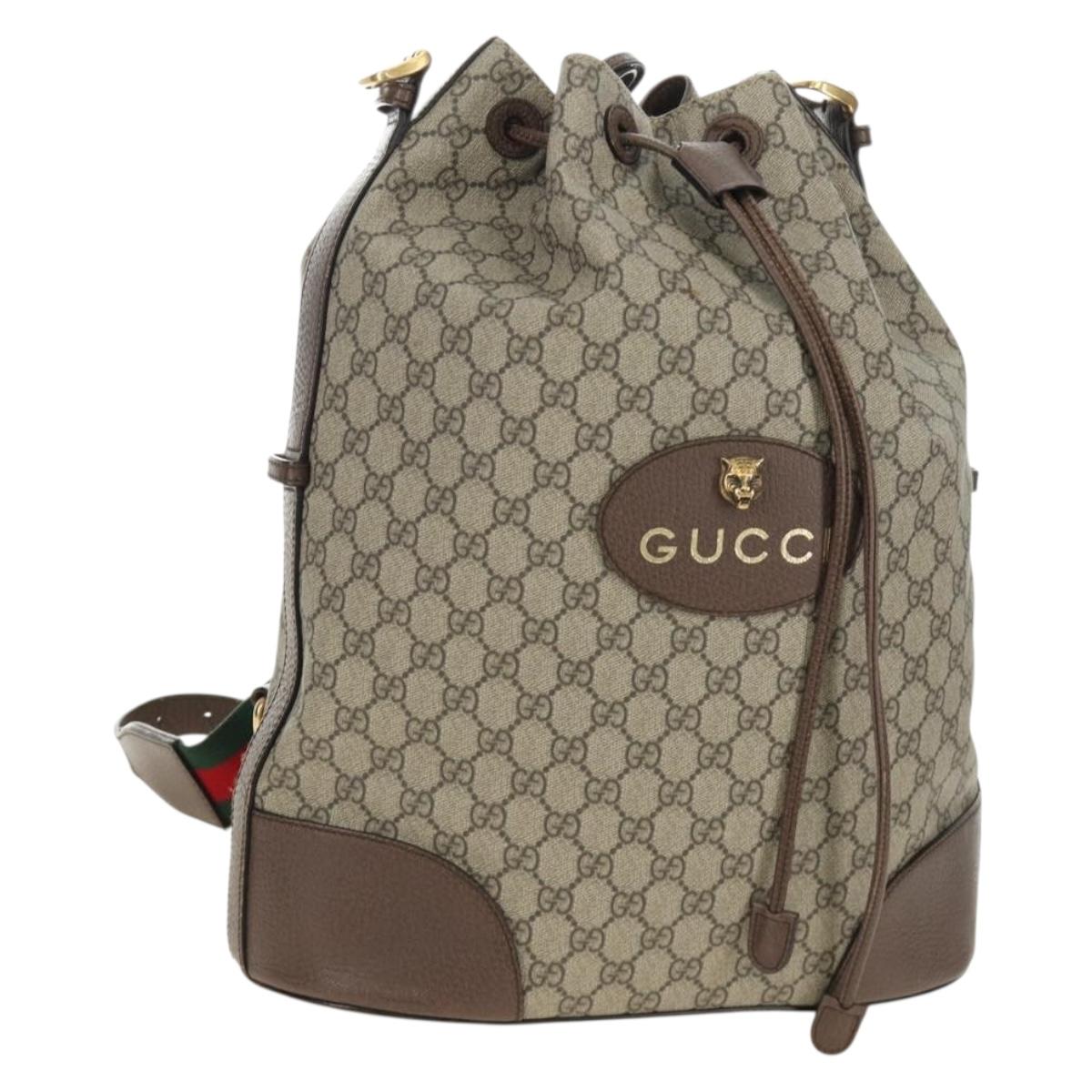 GUCCI GG Supreme Web Sherry Line Backpack PVC Beige Gold 473868 Auth 190298