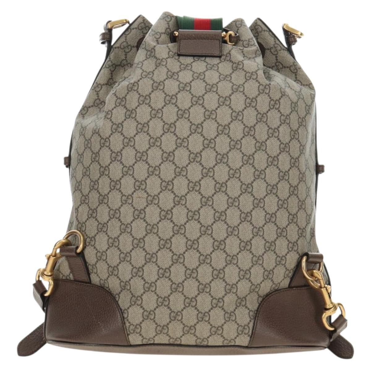 GUCCI GG Supreme Web Sherry Line Backpack PVC Beige Gold 473868 Auth 190298