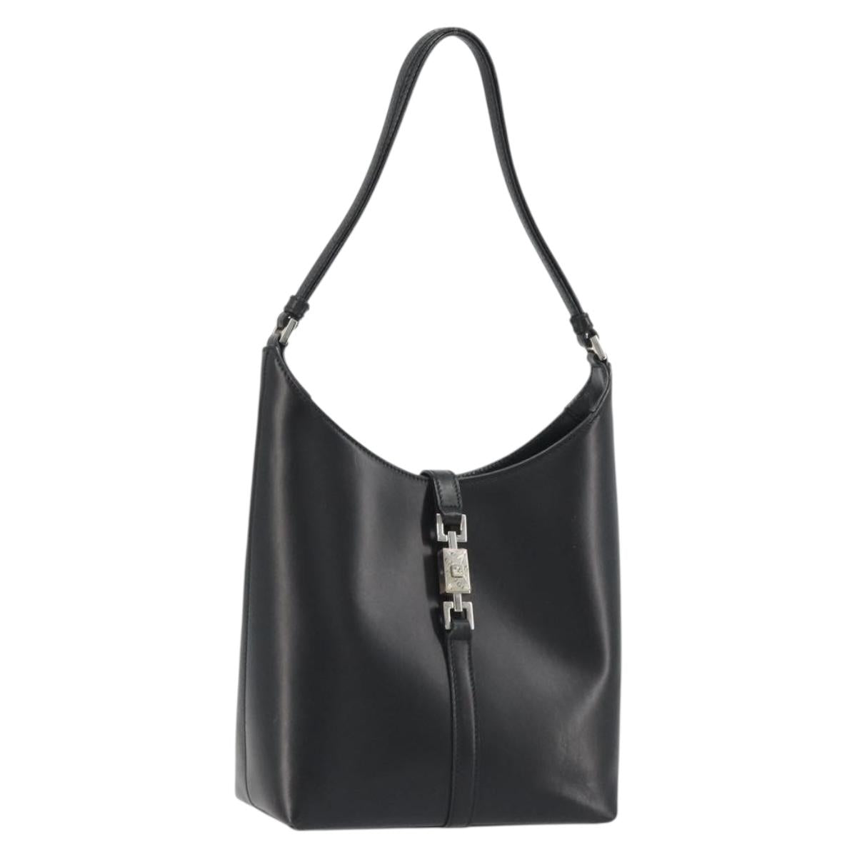 GUCCI Jackie Shoulder Bag Leather Black Silver 001 3875 Auth 190299A