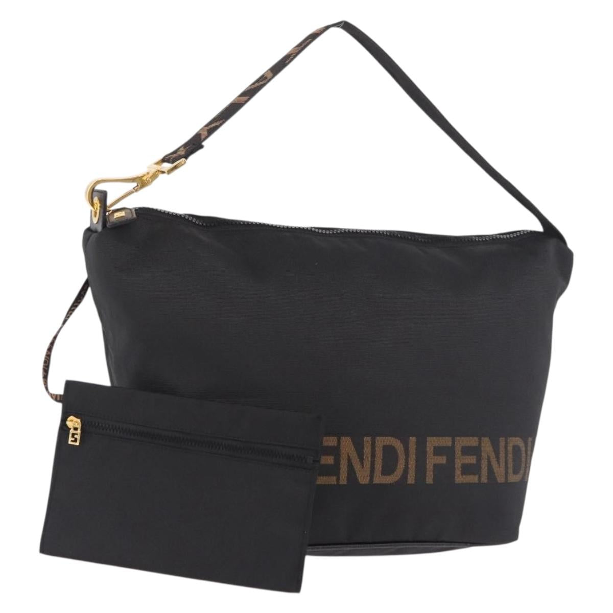 FENDI Shoulder Bag Canvas Black Gold Auth 190300