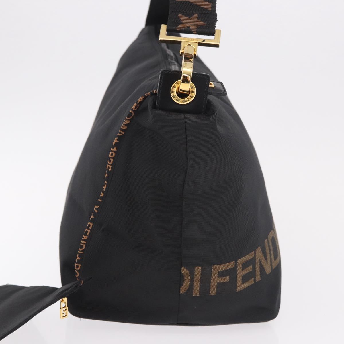 FENDI Shoulder Bag Canvas Black Gold Auth 190300