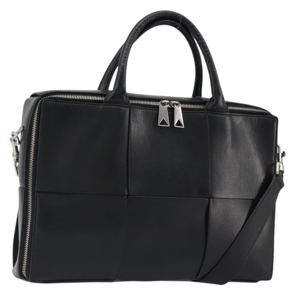 BOTTEGA VENETA Maxi INTRECCIATO Bag Leather 2way Black Silver Auth 190305