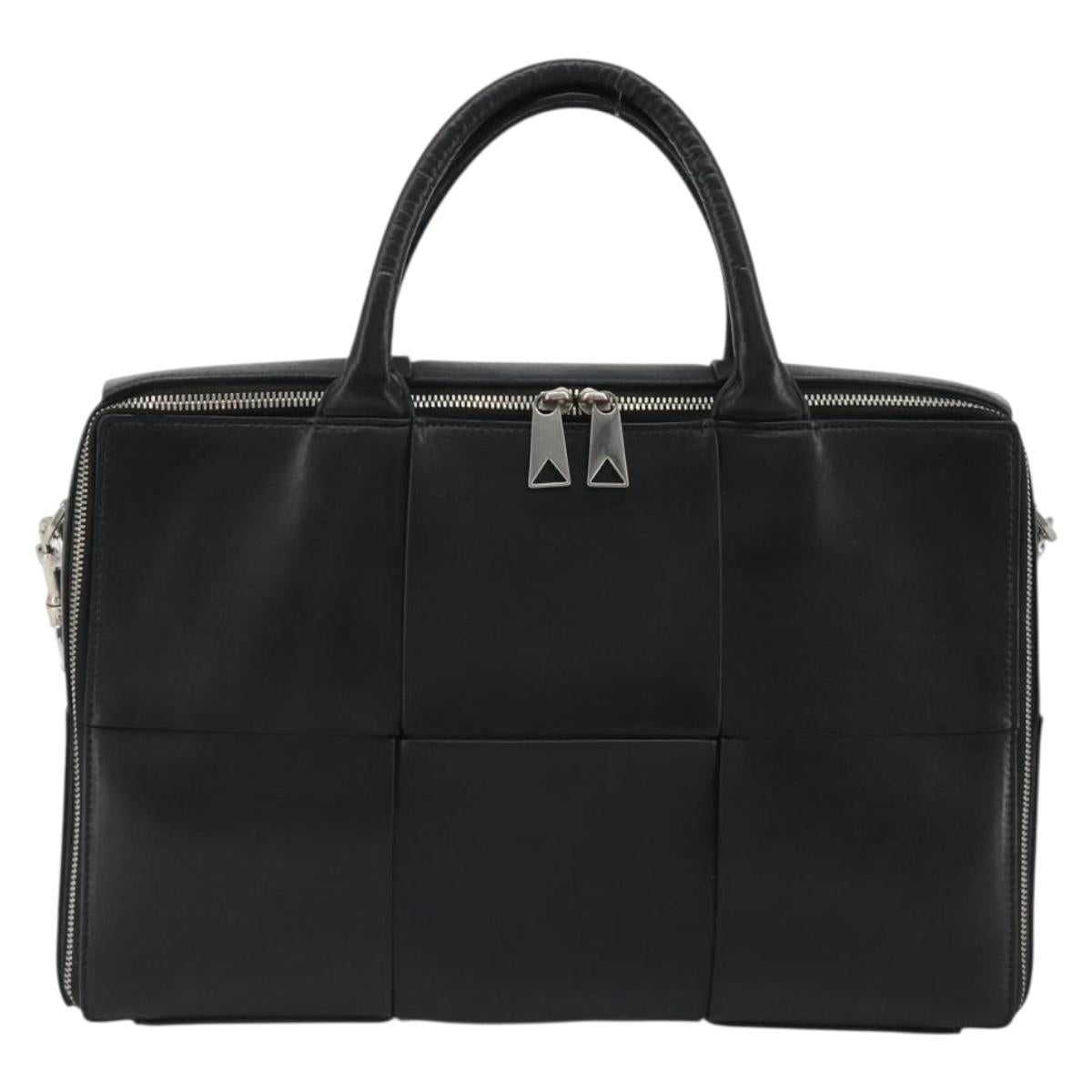 BOTTEGA VENETA Maxi INTRECCIATO Bag Leather 2way Black Silver Auth 190305