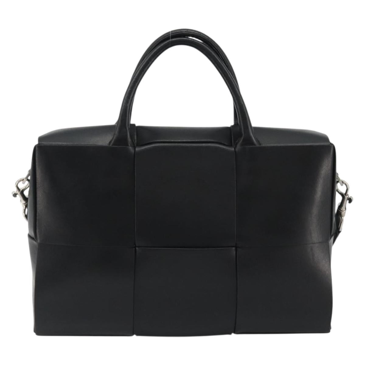 BOTTEGA VENETA Maxi INTRECCIATO Bag Leather 2way Black Silver Auth 190305