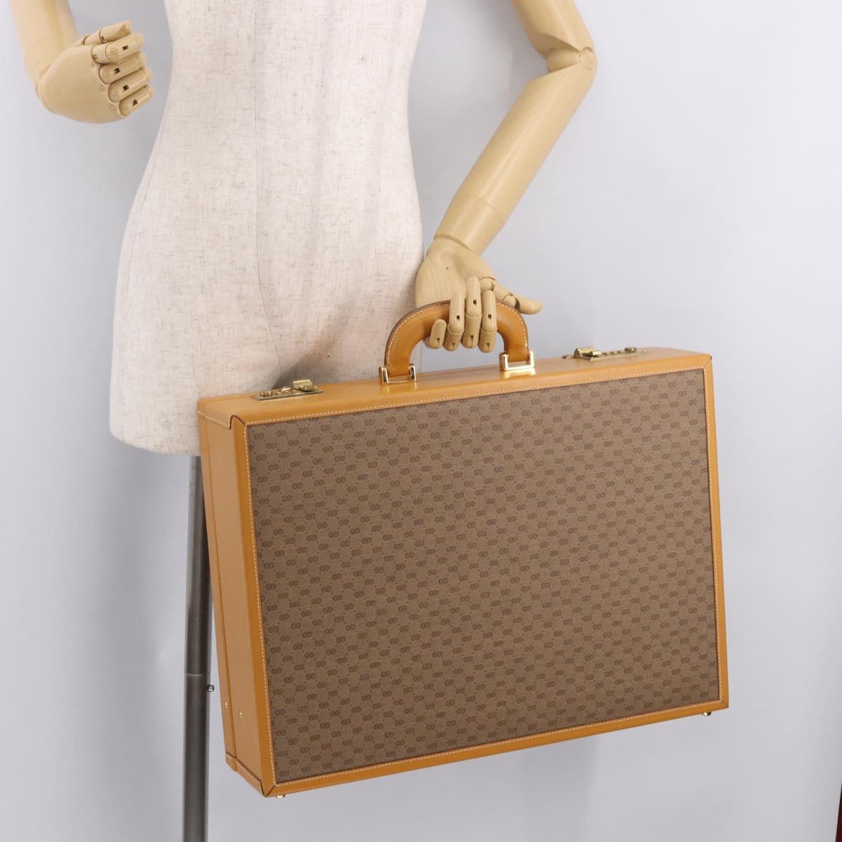 GUCCI Micro GG Supreme Attache Case Hand Bag PVC Beige Gold Auth 190309