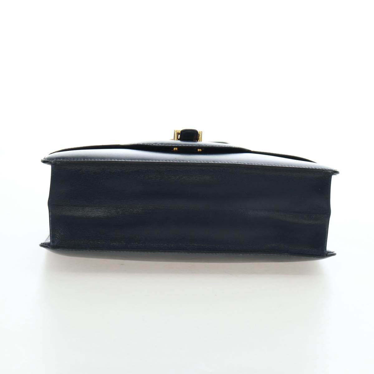 HERMES Sandrine Shoulder Bag Leather Navy Gold Auth 190310M