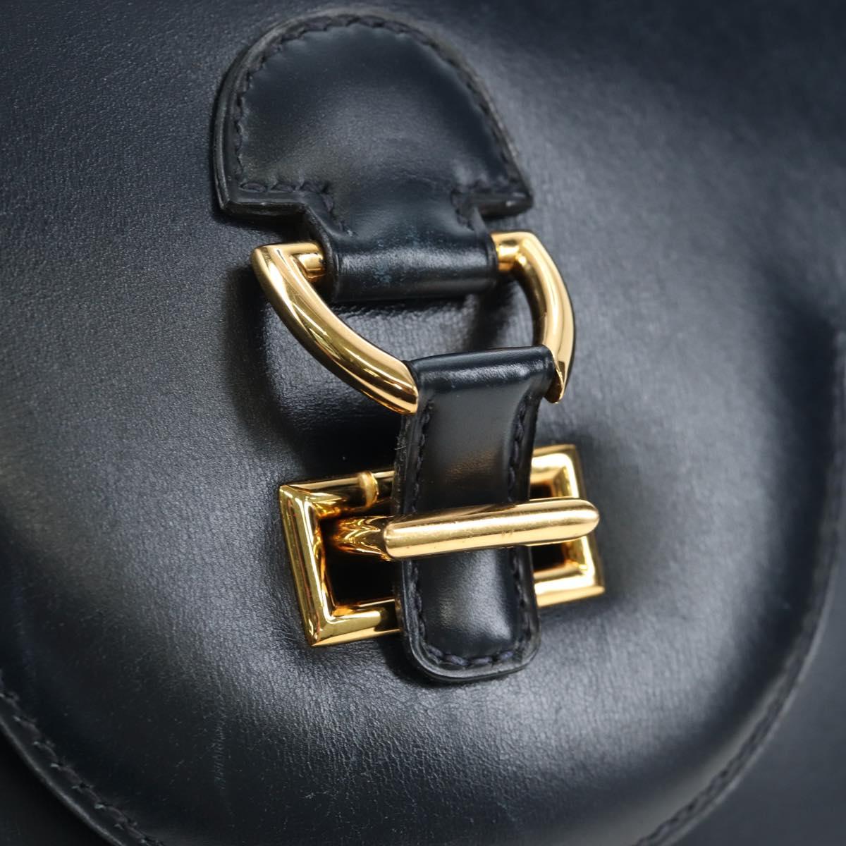 HERMES Sandrine Shoulder Bag Leather Navy Gold Auth 190310M