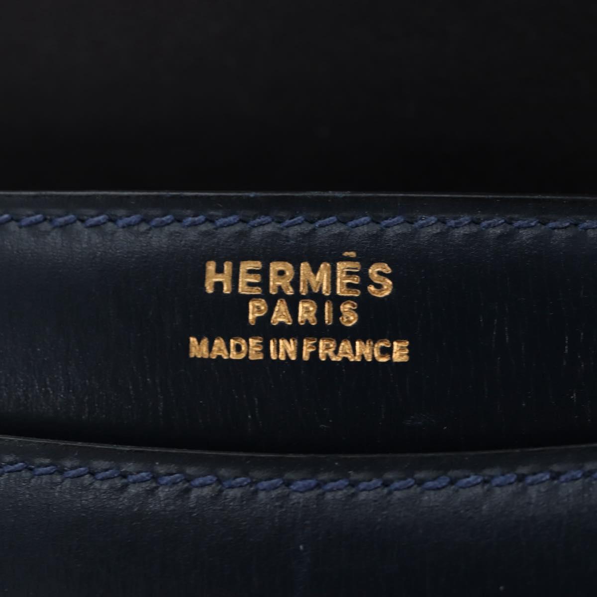HERMES Sandrine Shoulder Bag Leather Navy Gold Auth 190310M