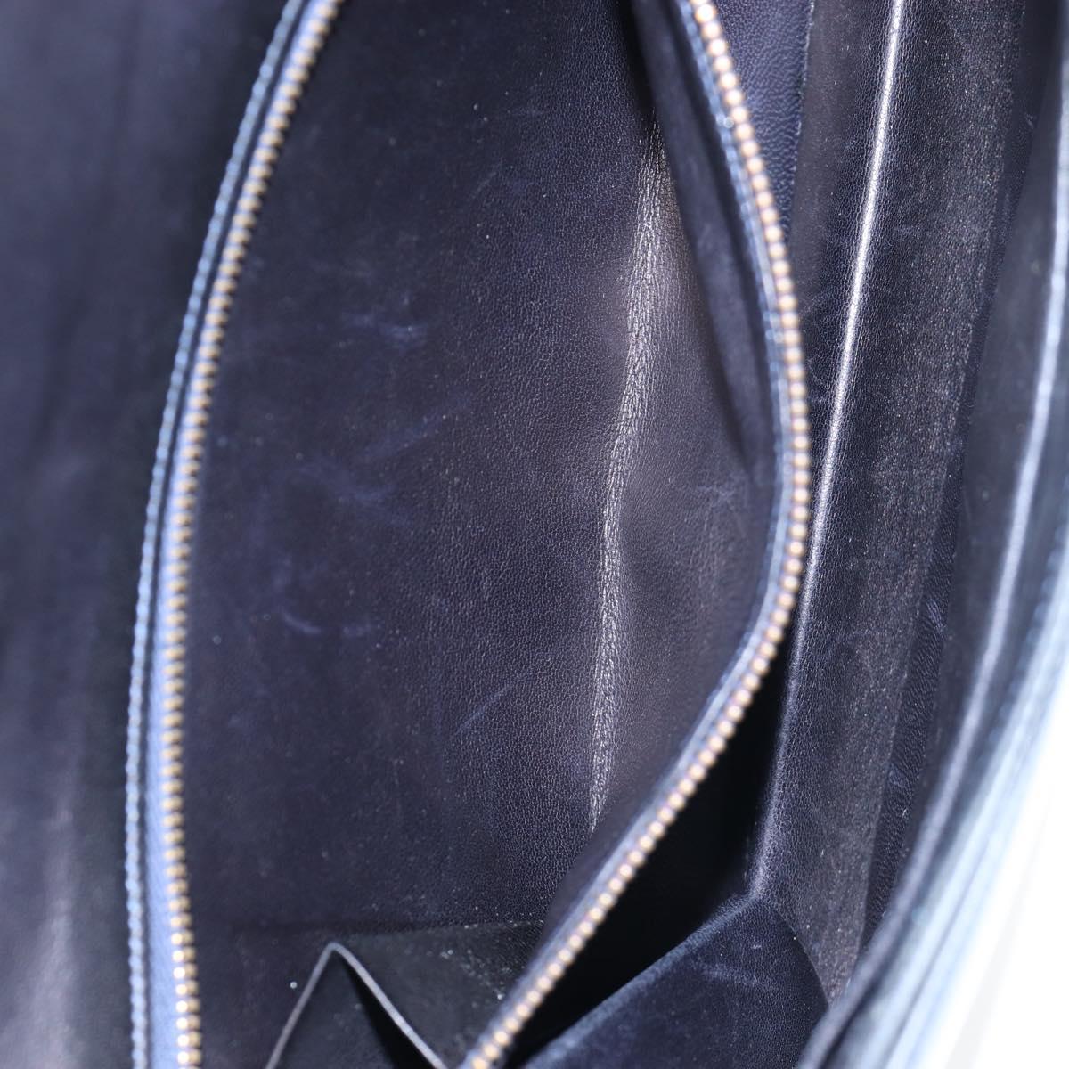 HERMES Sandrine Shoulder Bag Leather Navy Gold Auth 190310M