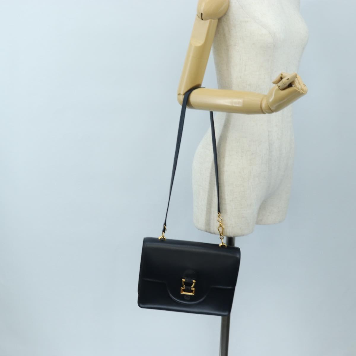 HERMES Sandrine Shoulder Bag Leather Navy Gold Auth 190310M