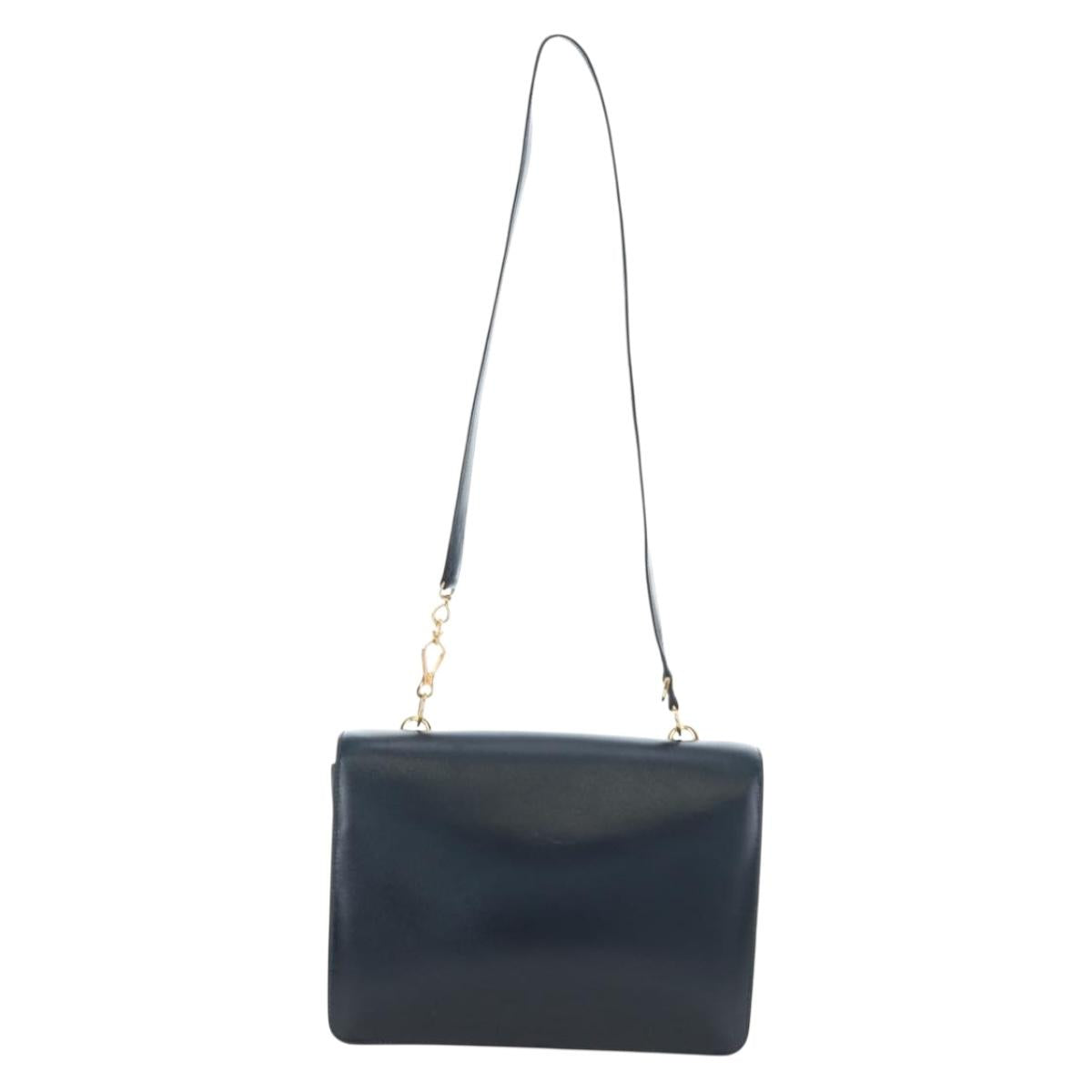 HERMES Sandrine Shoulder Bag Leather Navy Gold Auth 190310M