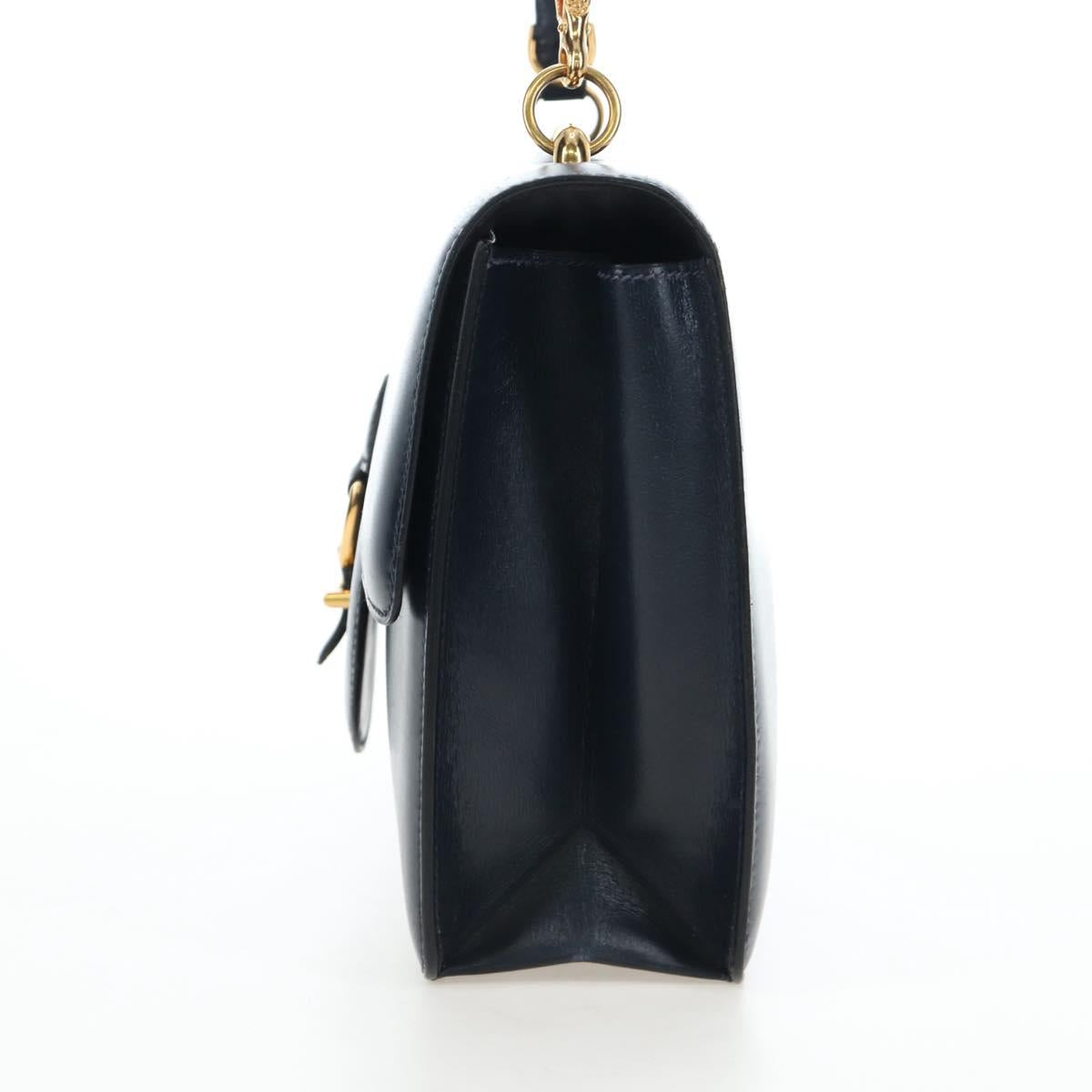 HERMES Sandrine Shoulder Bag Leather Navy Gold Auth 190310M
