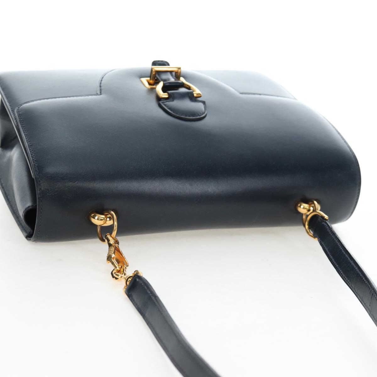 HERMES Sandrine Shoulder Bag Leather Navy Gold Auth 190310M
