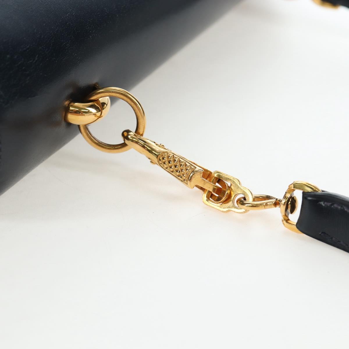HERMES Sandrine Shoulder Bag Leather Navy Gold Auth 190310M