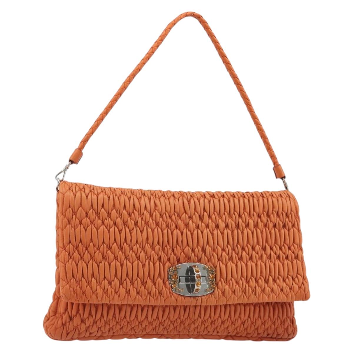 Miu Miu Matelasse Shoulder Bag Leather Orange Silver Auth 190312M