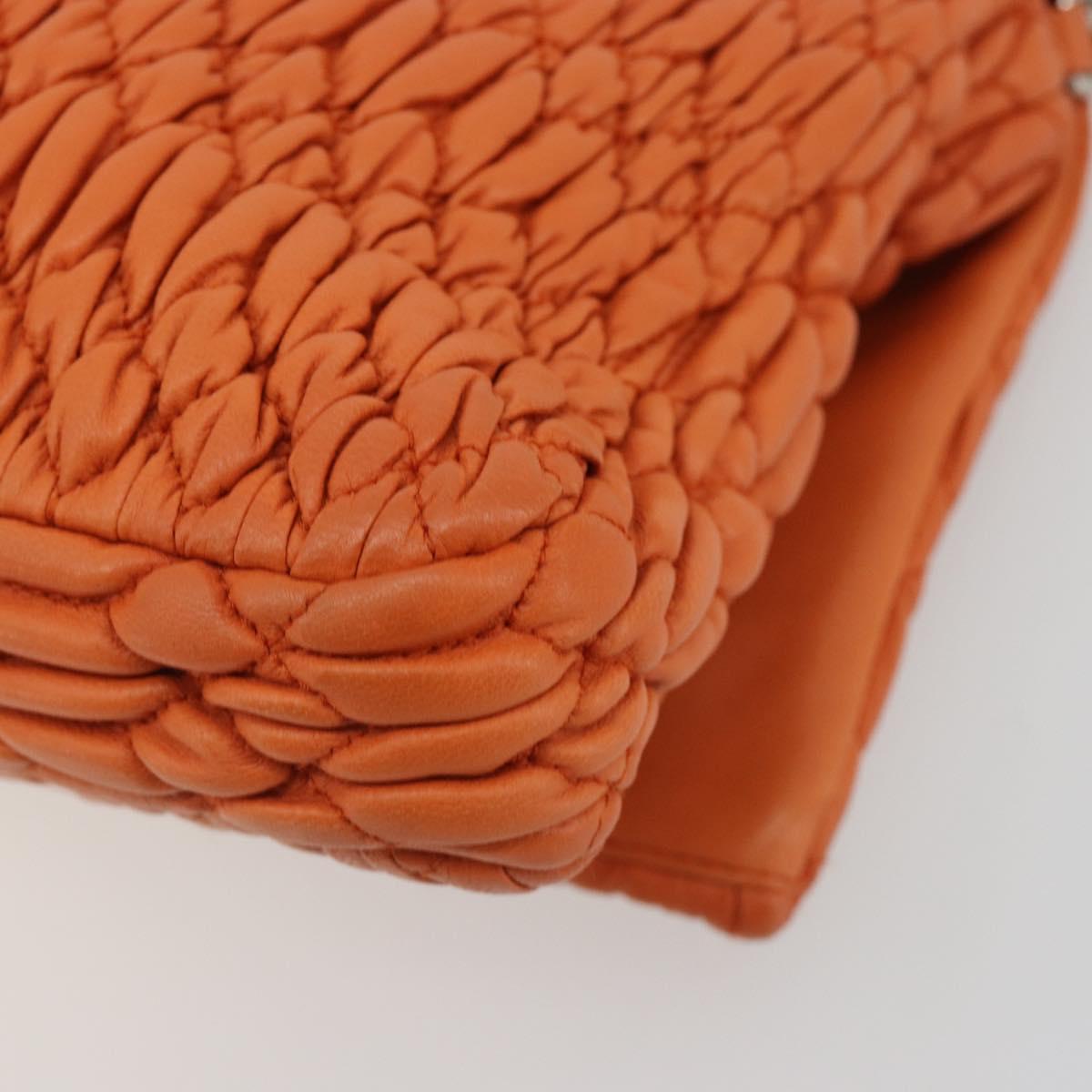 Miu Miu Matelasse Shoulder Bag Leather Orange Silver Auth 190312M