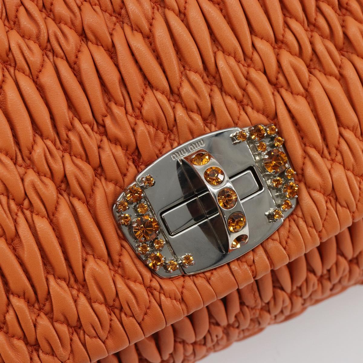 Miu Miu Matelasse Shoulder Bag Leather Orange Silver Auth 190312M