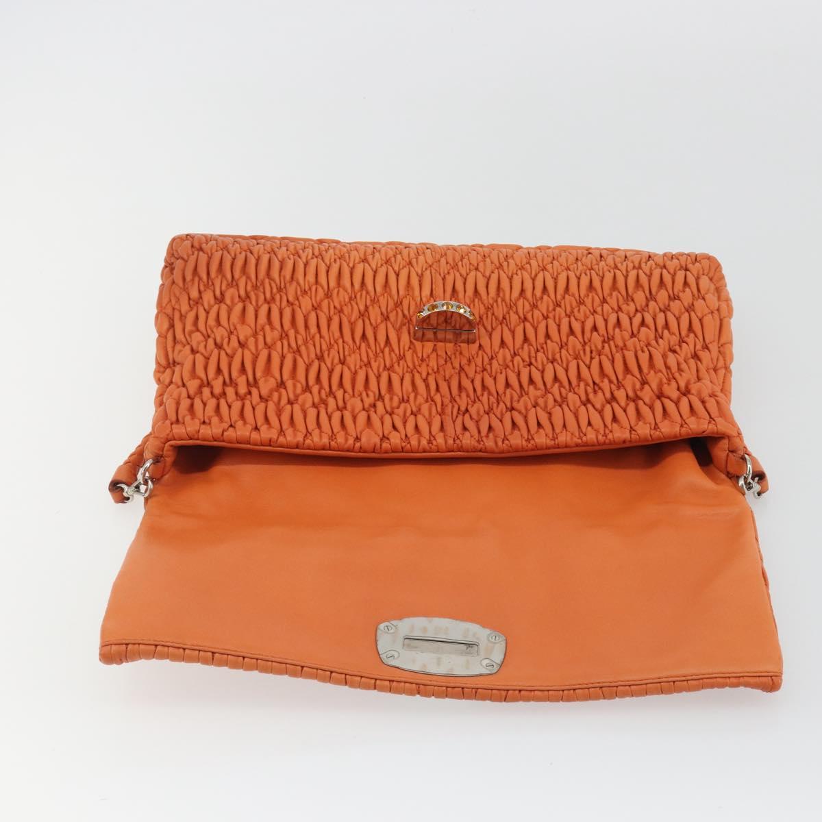 Miu Miu Matelasse Shoulder Bag Leather Orange Silver Auth 190312M