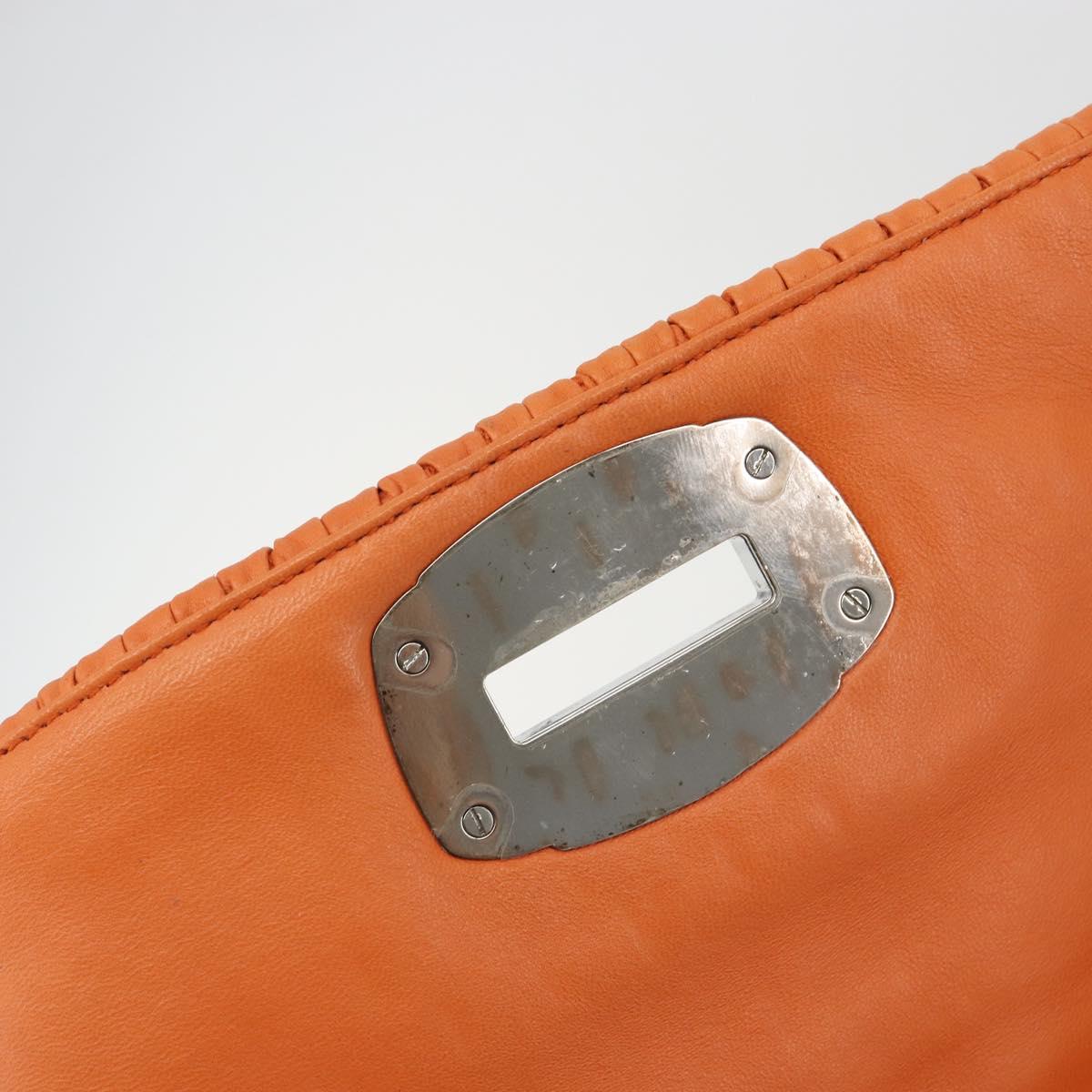 Miu Miu Matelasse Shoulder Bag Leather Orange Silver Auth 190312M