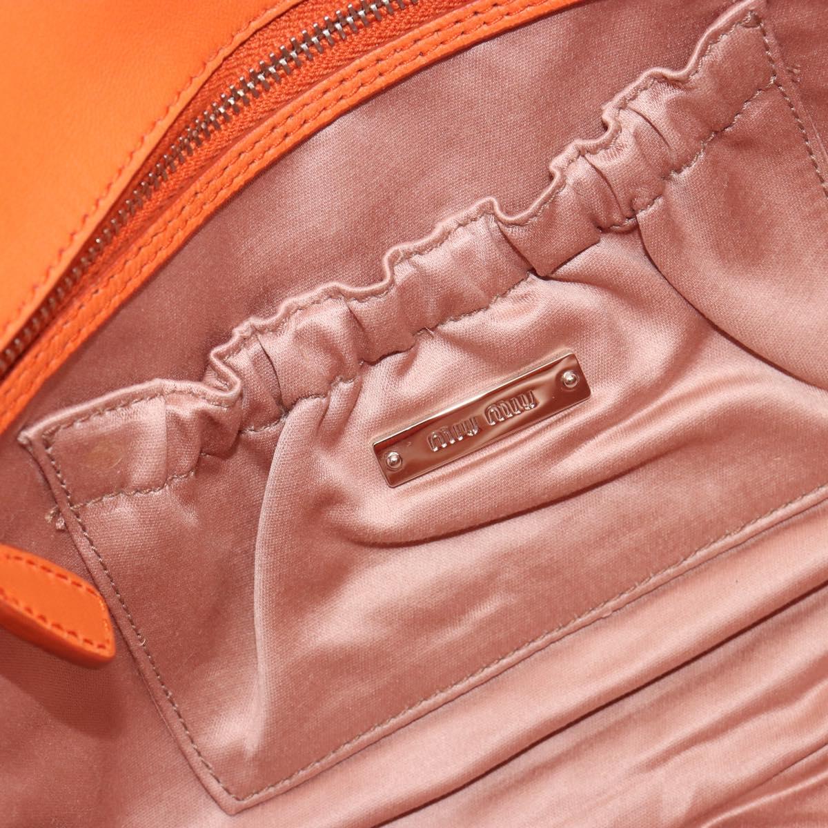 Miu Miu Matelasse Shoulder Bag Leather Orange Silver Auth 190312M
