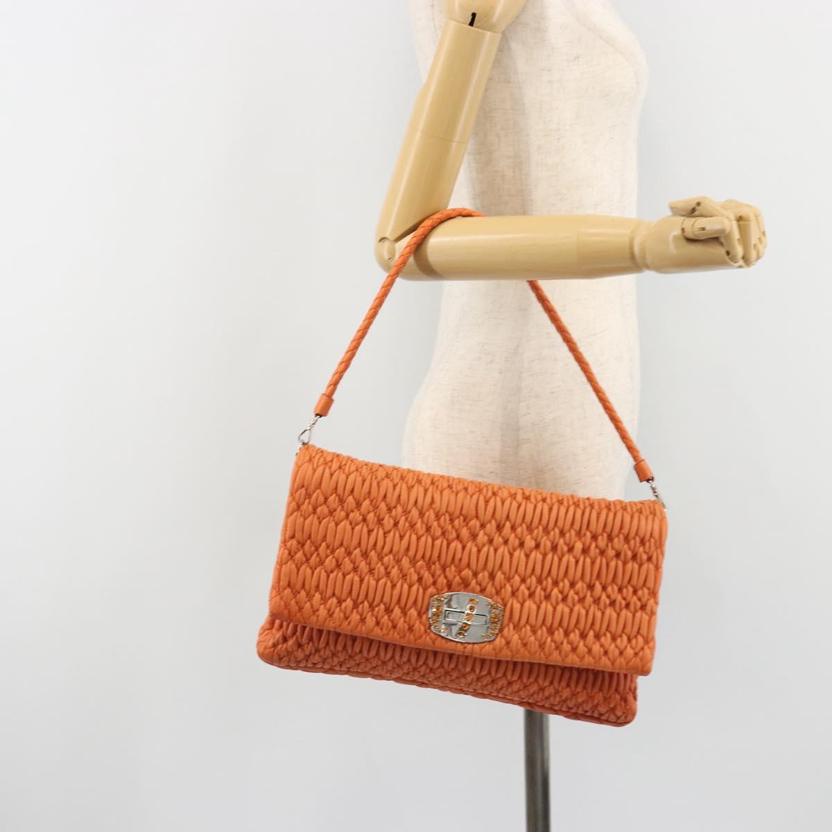 Miu Miu Matelasse Shoulder Bag Leather Orange Silver Auth 190312M