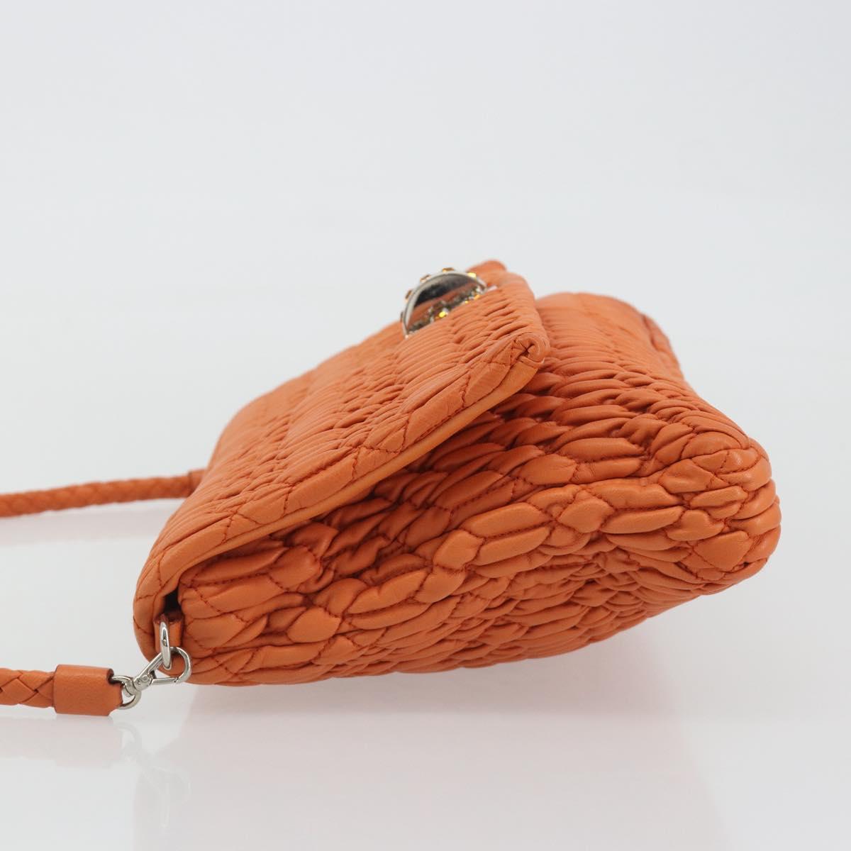Miu Miu Matelasse Shoulder Bag Leather Orange Silver Auth 190312M