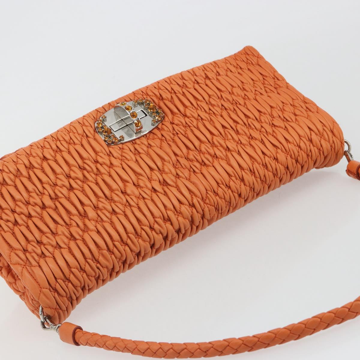 Miu Miu Matelasse Shoulder Bag Leather Orange Silver Auth 190312M