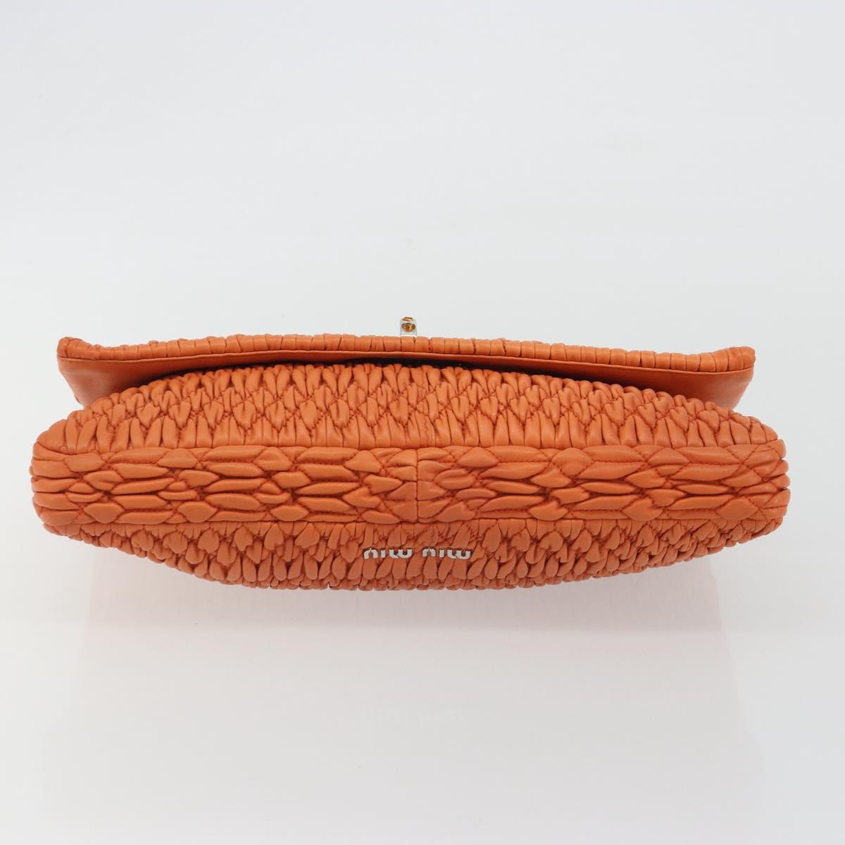 Miu Miu Matelasse Shoulder Bag Leather Orange Silver Auth 190312M