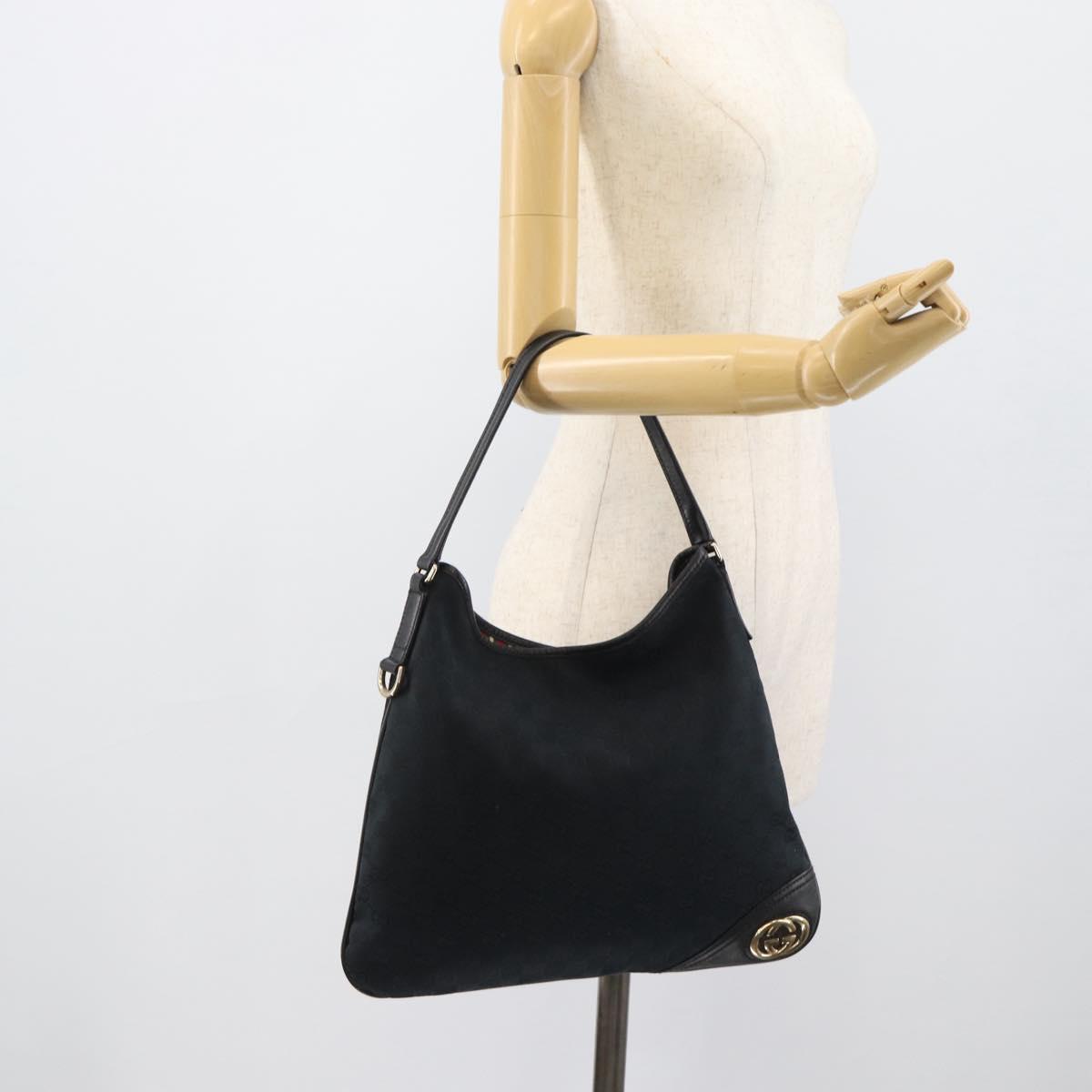 GUCCI GG Canvas Shoulder Bag Black Gold 169947 Auth 190317A