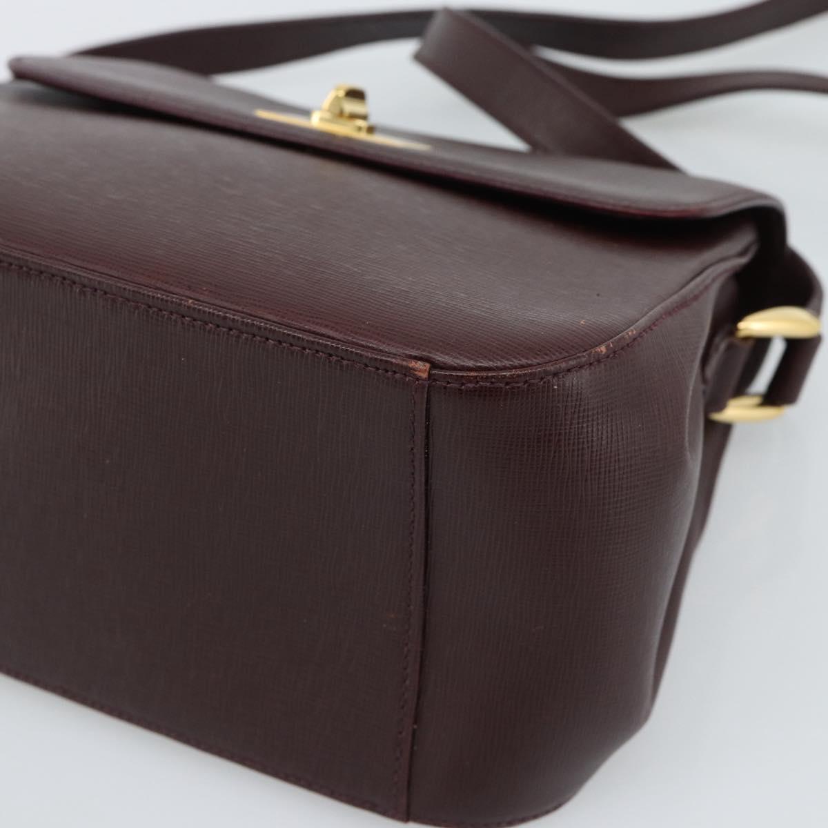 GUCCI Shoulder Bag Leather Bordeaux Gold Auth 190318