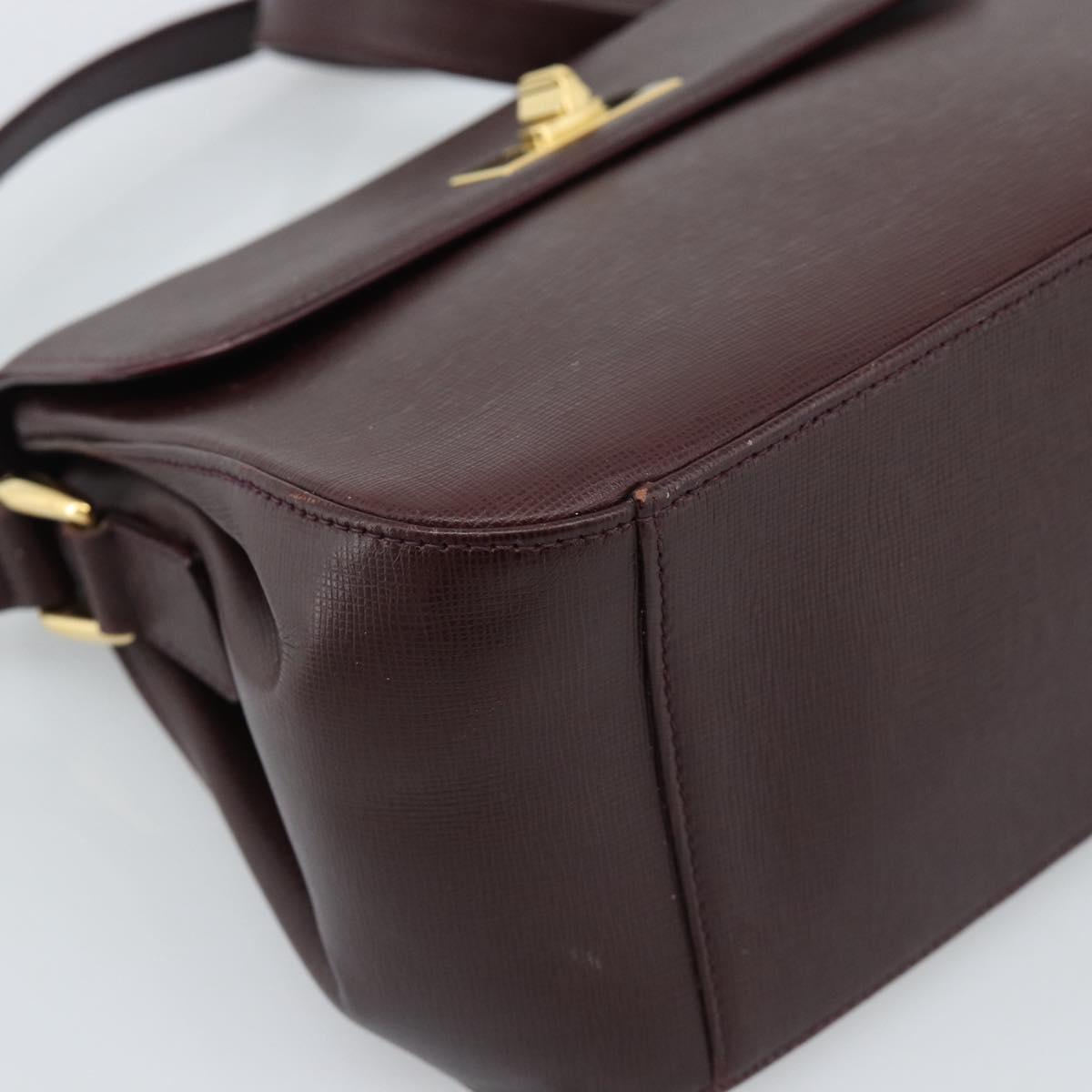 GUCCI Shoulder Bag Leather Bordeaux Gold Auth 190318