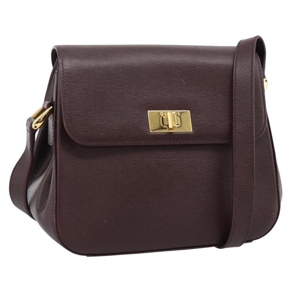 GUCCI Shoulder Bag Leather Bordeaux Gold Auth 190318