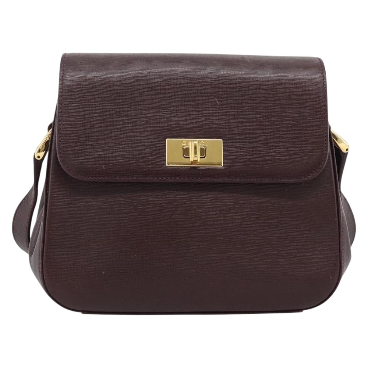 GUCCI Shoulder Bag Leather Bordeaux Gold Auth 190318