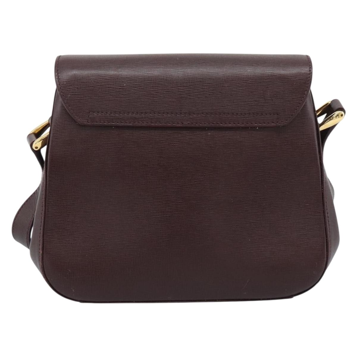 GUCCI Shoulder Bag Leather Bordeaux Gold Auth 190318