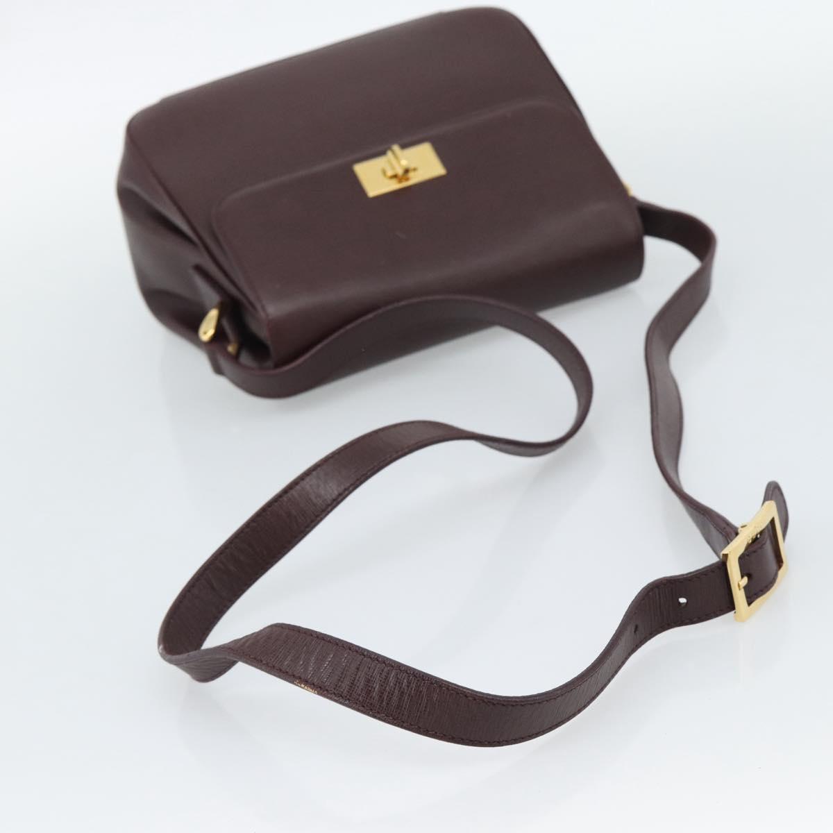 GUCCI Shoulder Bag Leather Bordeaux Gold Auth 190318