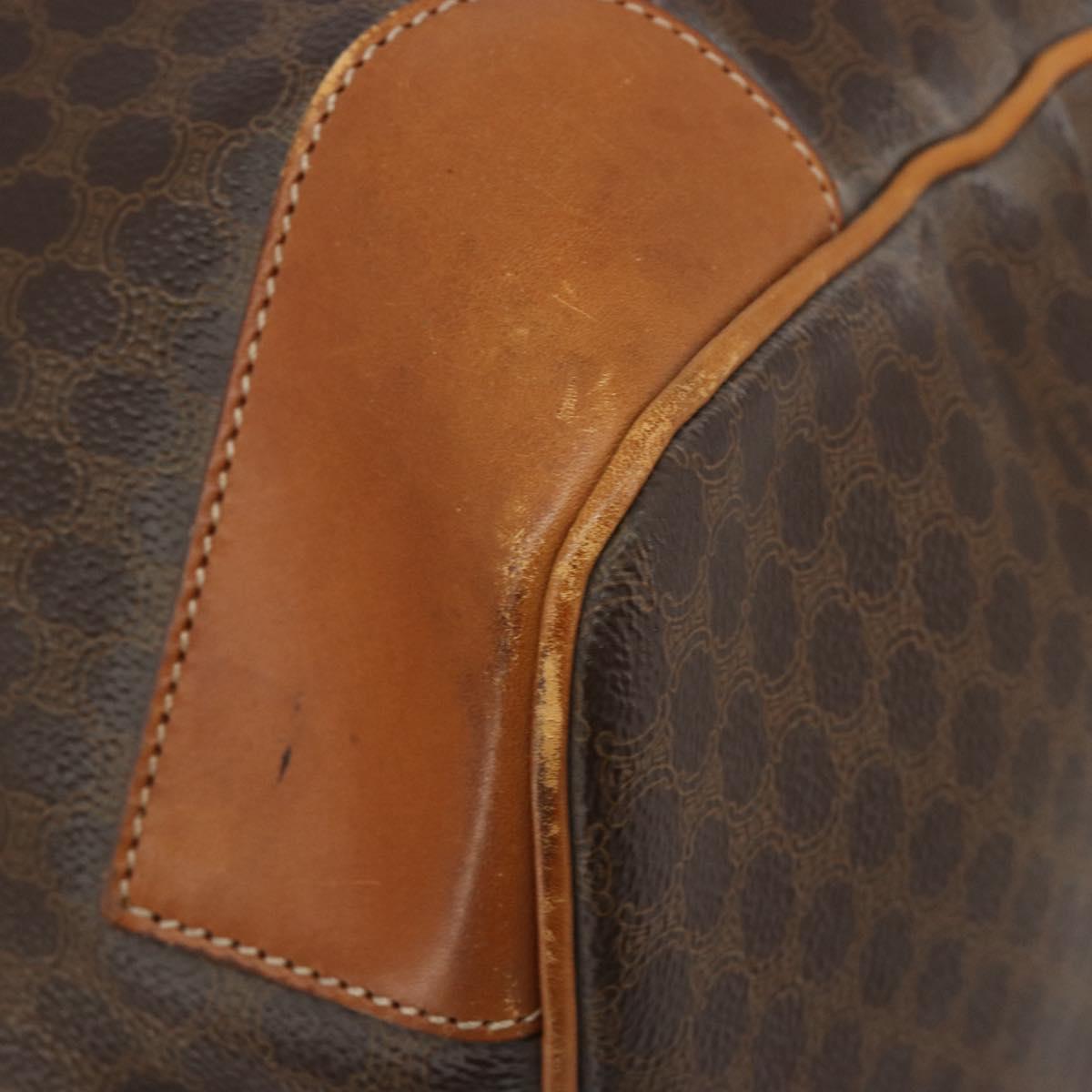 CELINE Macadam Canvas Boston Bag PVC Leather Brown Gold Auth 190319