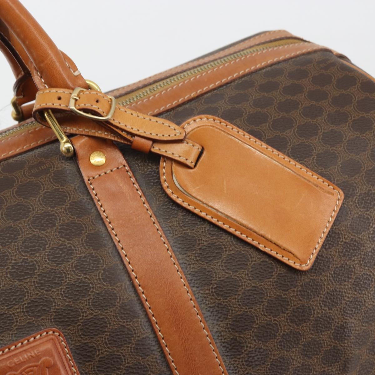 CELINE Macadam Canvas Boston Bag PVC Leather Brown Gold Auth 190319
