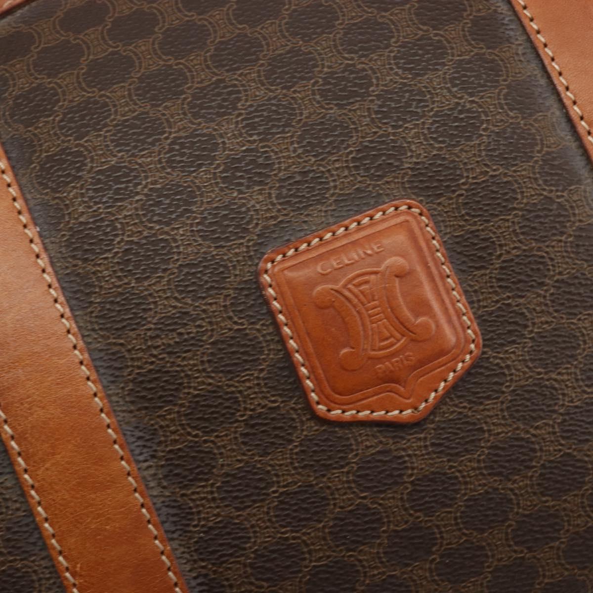 CELINE Macadam Canvas Boston Bag PVC Leather Brown Gold Auth 190319