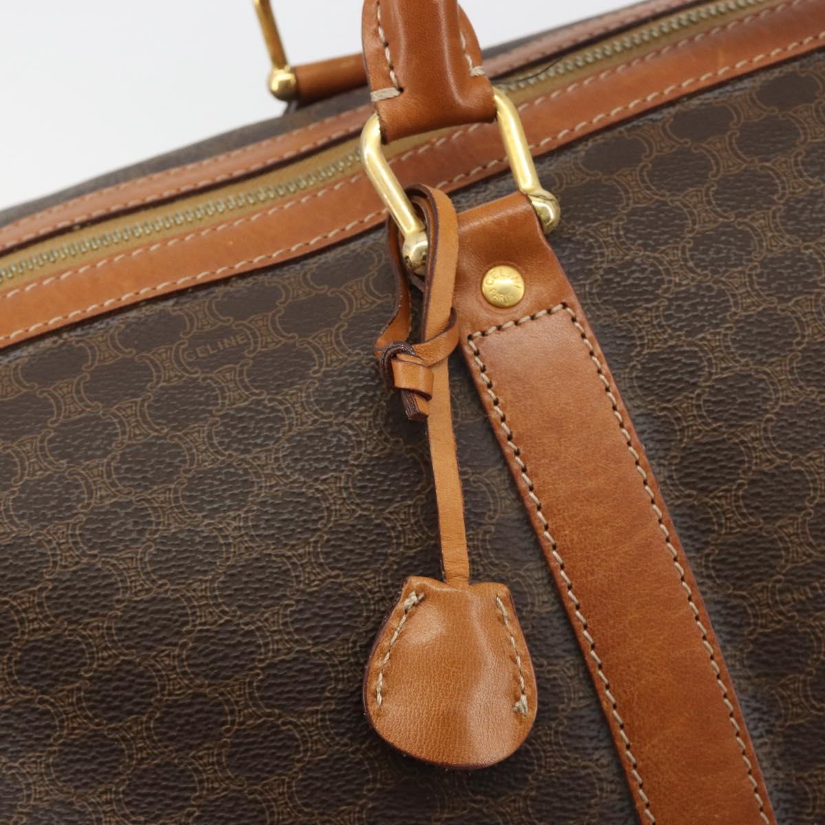 CELINE Macadam Canvas Boston Bag PVC Leather Brown Gold Auth 190319