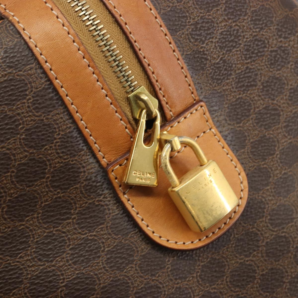 CELINE Macadam Canvas Boston Bag PVC Leather Brown Gold Auth 190319
