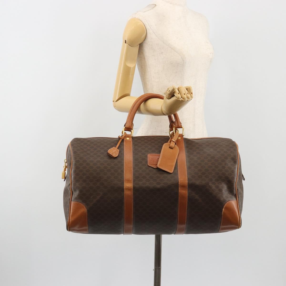 CELINE Macadam Canvas Boston Bag PVC Leather Brown Gold Auth 190319