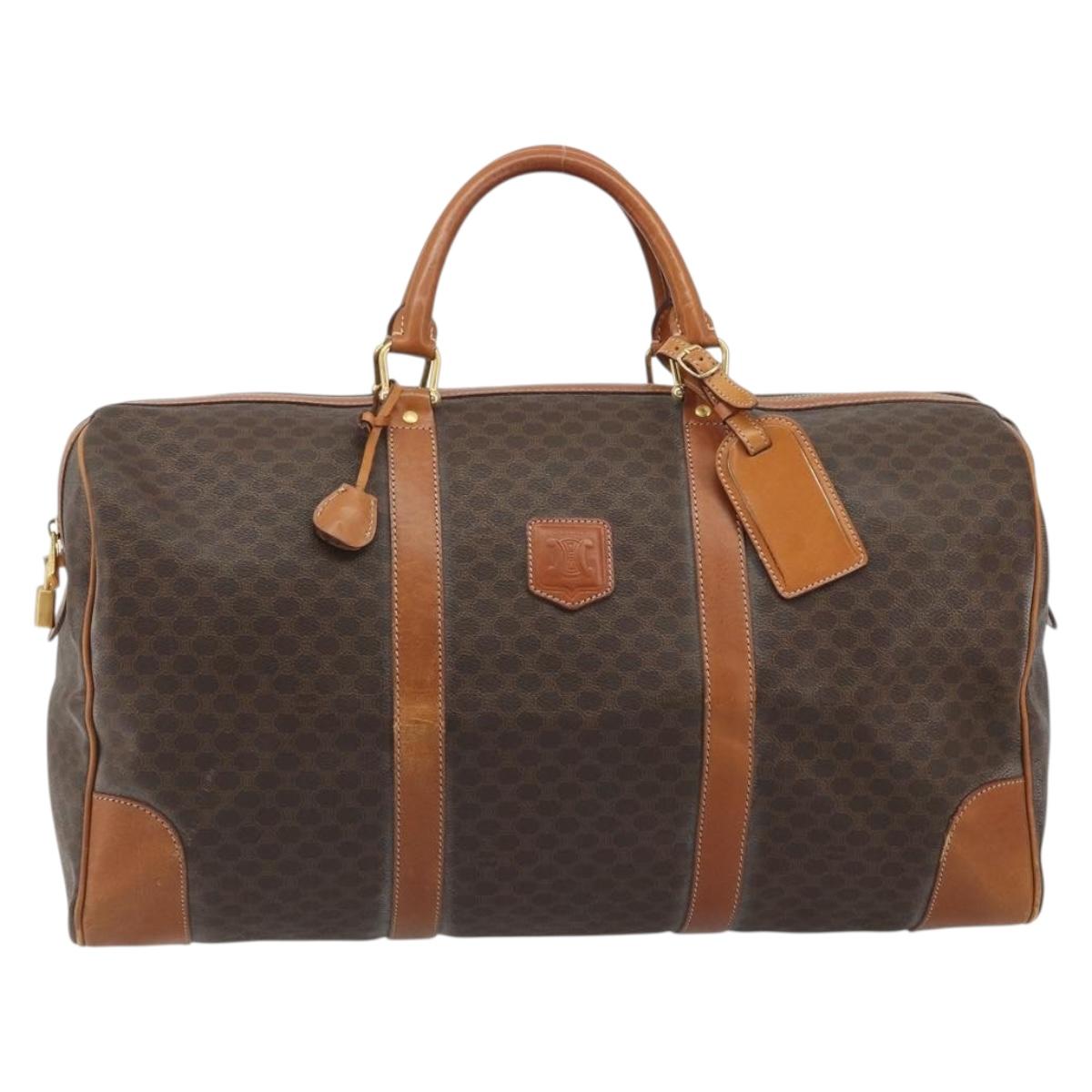 CELINE Macadam Canvas Boston Bag PVC Leather Brown Gold Auth 190319