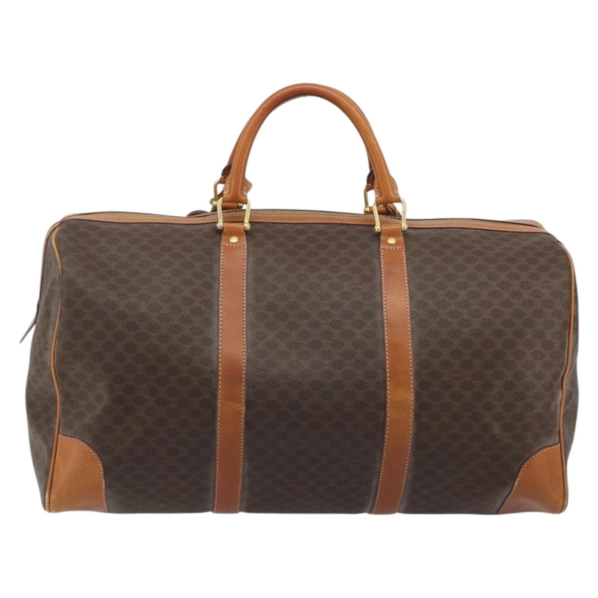 CELINE Macadam Canvas Boston Bag PVC Leather Brown Gold Auth 190319