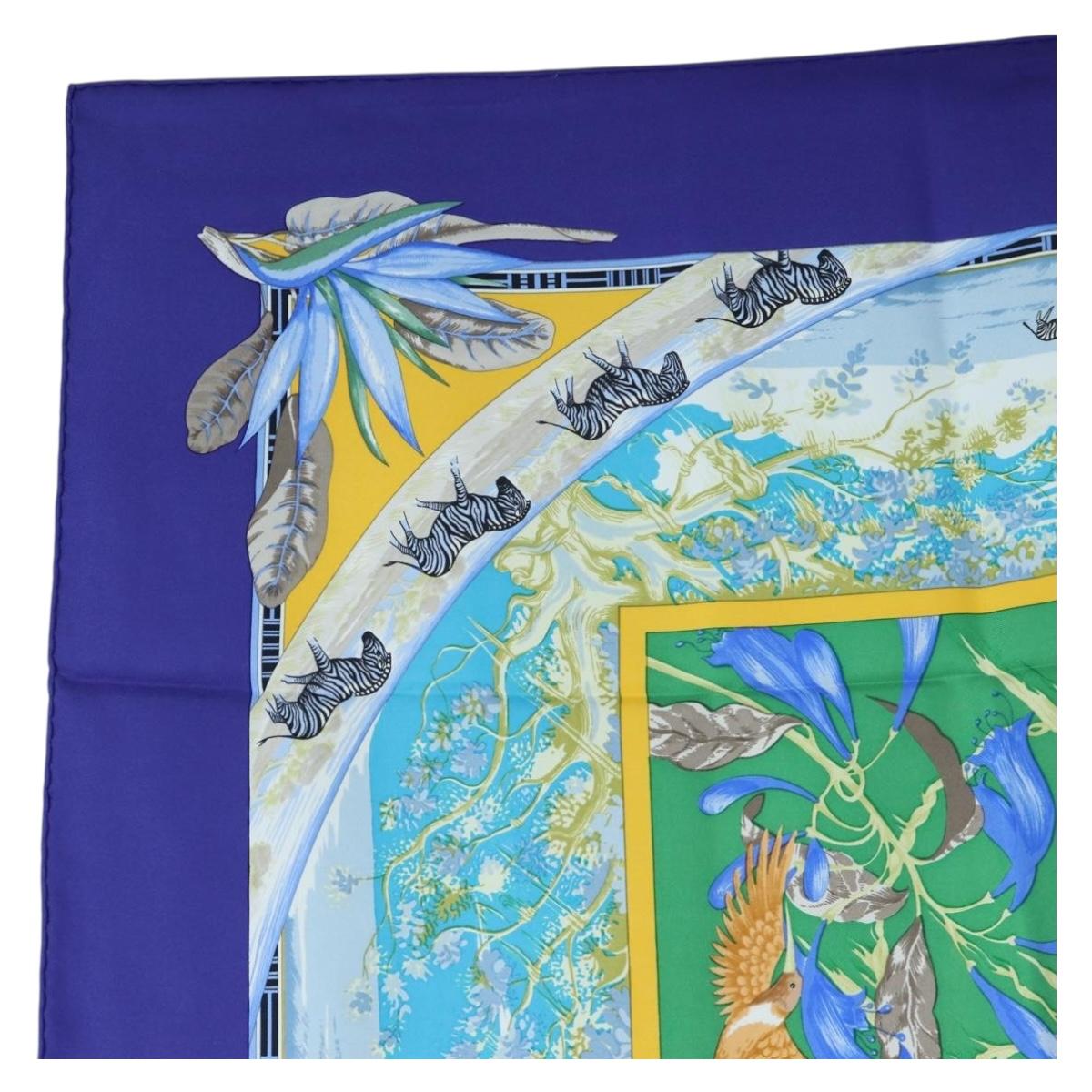 HERMES Carre 90 Scarf ”TROPIQUES” Silk Blue Auth 190320M