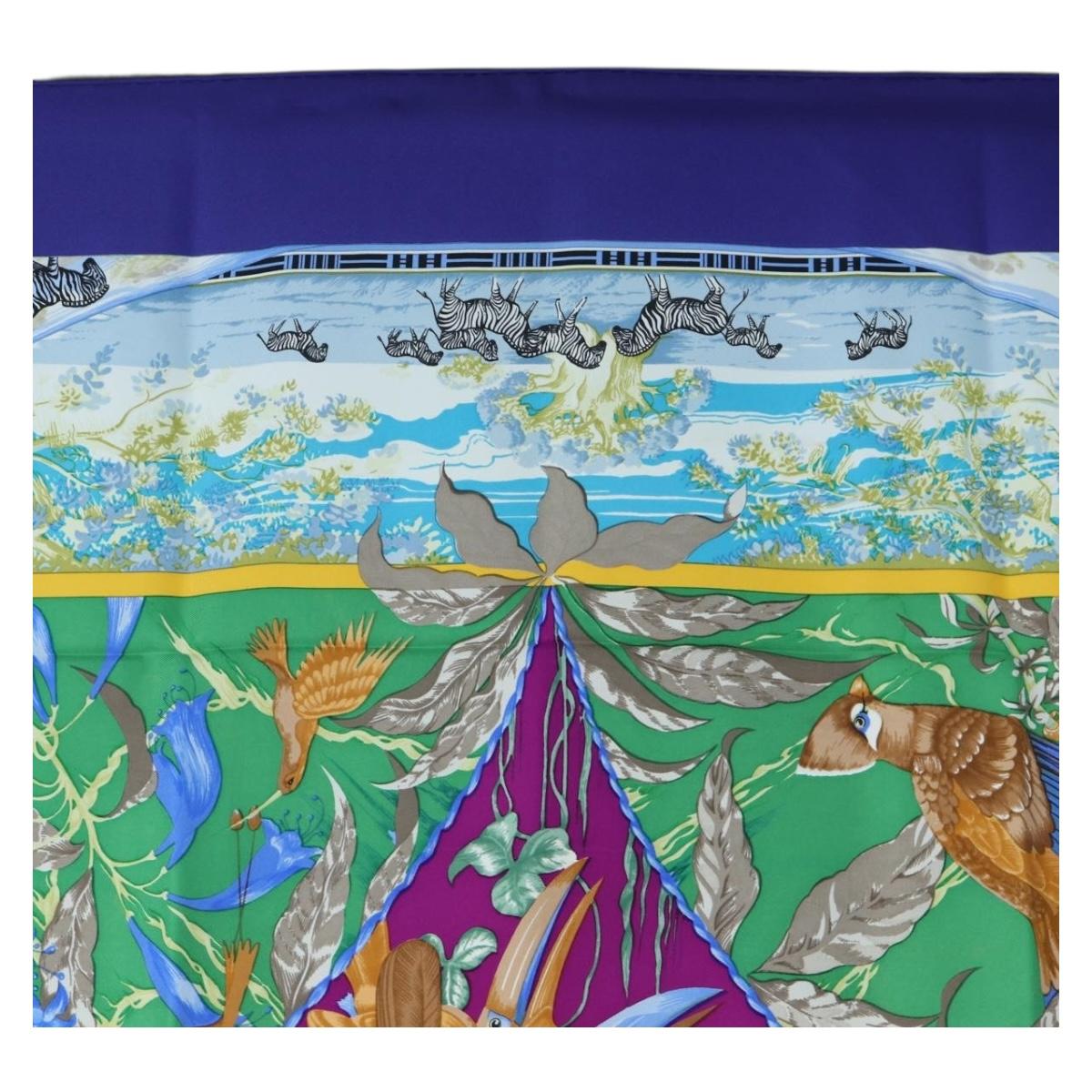 HERMES Carre 90 Scarf ”TROPIQUES” Silk Blue Auth 190320M