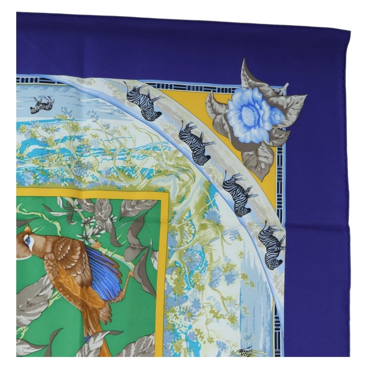 HERMES Carre 90 Scarf ”TROPIQUES” Silk Blue Auth 190320M