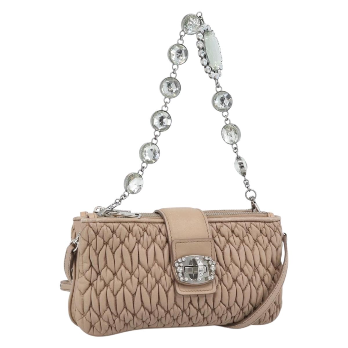 Miu Miu Matelasse Chain Shoulder Bag Leather 2way Pink Silver Auth 190321A